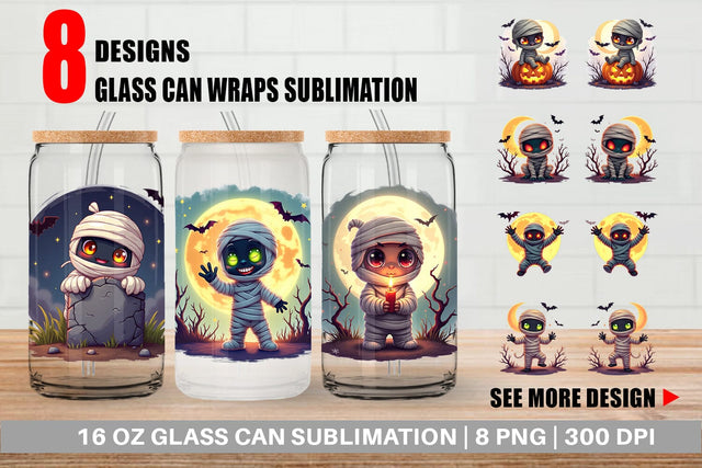 Glass Can Halloween Mummy Wrap Sublimation artnoy 