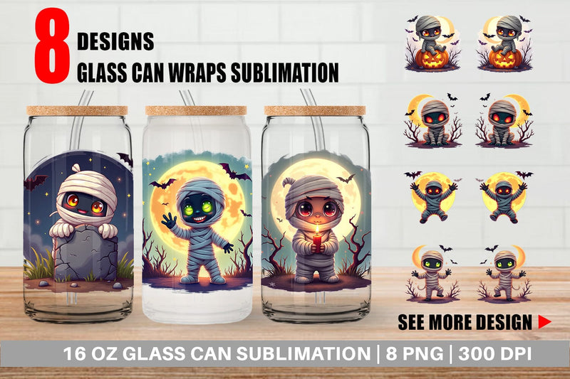 Glass Can Halloween Mummy Wrap Sublimation artnoy 