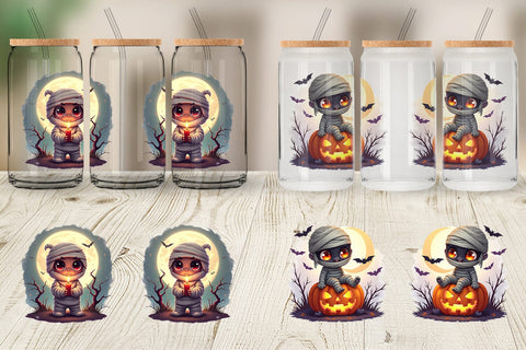 Glass Can Halloween Mummy Wrap Sublimation artnoy 