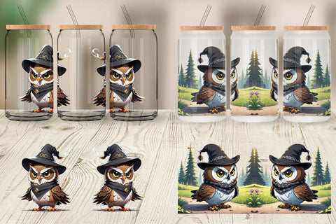 Glass Can Halloween Owl Sublimation artnoy 