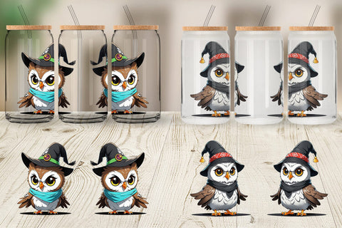 Glass Can Halloween Owl Sublimation artnoy 