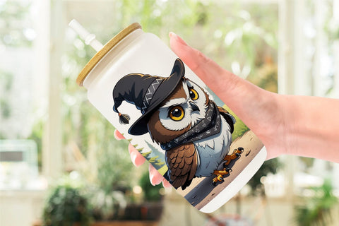 Glass Can Halloween Owl Sublimation artnoy 