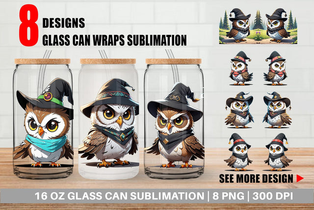 Glass Can Halloween Owl Sublimation artnoy 