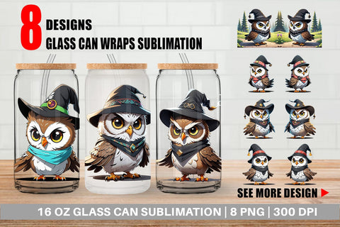 Glass Can Halloween Owl Sublimation artnoy 