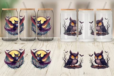 Glass Can Halloween Owl Whispers Sublimation artnoy 