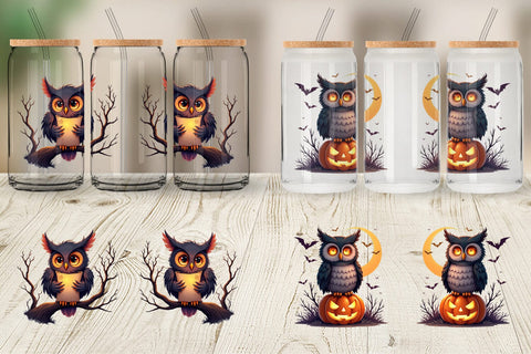 Glass Can Halloween Owl Whispers Sublimation artnoy 