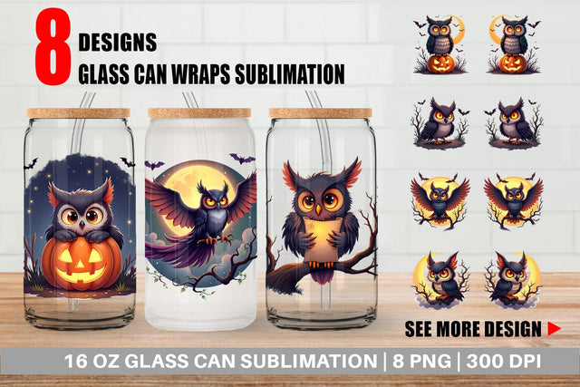 Glass Can Halloween Owl Whispers Sublimation artnoy 
