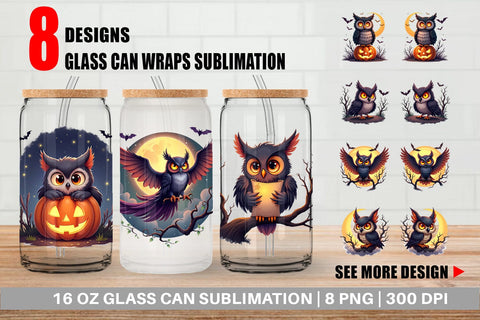 Glass Can Halloween Owl Whispers Sublimation artnoy 
