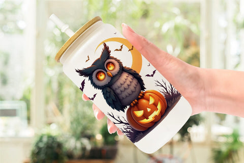 Glass Can Halloween Owl Whispers Sublimation artnoy 