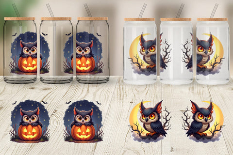Glass Can Halloween Owl Whispers Sublimation artnoy 