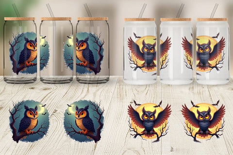 Glass Can Halloween Owl Whispers Sublimation artnoy 