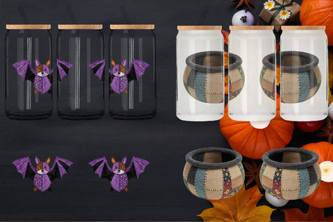 Glass Can Halloween Patchwork Folk Art Sublimation artnoy 