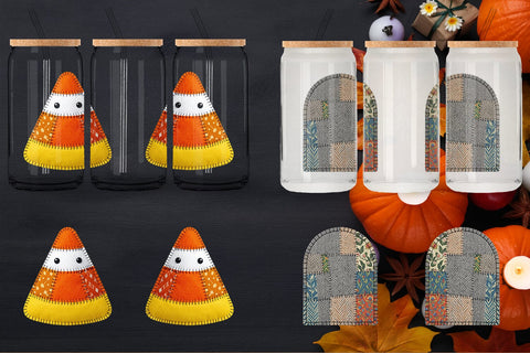 Glass Can Halloween Patchwork Folk Art Sublimation artnoy 