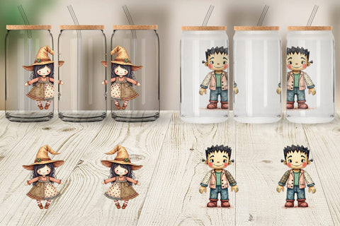 Glass Can Halloween Patchwork Pals Sublimation artnoy 