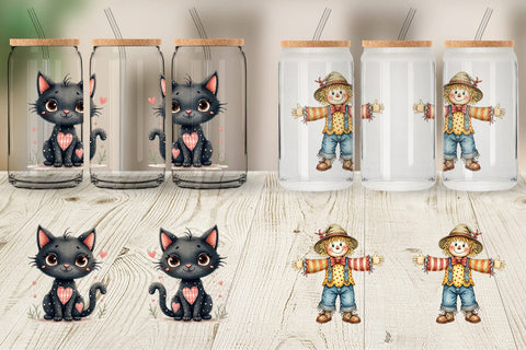 Glass Can Halloween Patchwork Pals Sublimation artnoy 