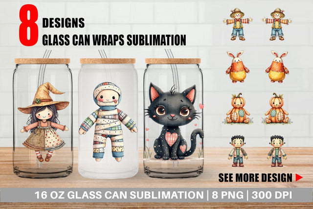 Glass Can Halloween Patchwork Pals Sublimation artnoy 