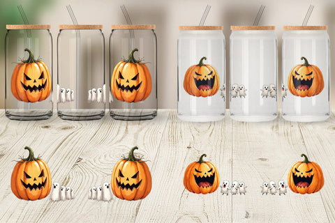 Glass Can Halloween Pumpkin Ghosts Sublimation artnoy 