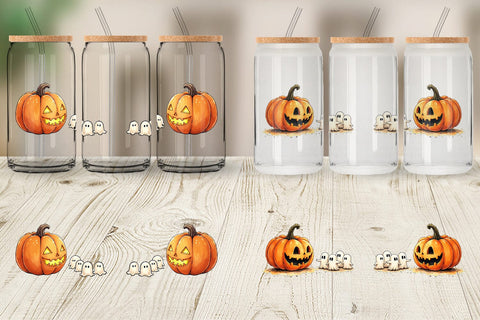 Glass Can Halloween Pumpkin Ghosts Sublimation artnoy 