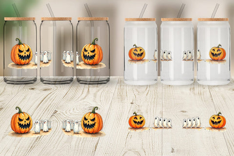 Glass Can Halloween Pumpkin Ghosts Sublimation artnoy 