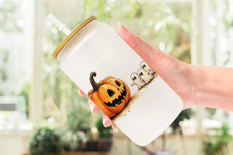 Glass Can Halloween Pumpkin Ghosts Sublimation artnoy 