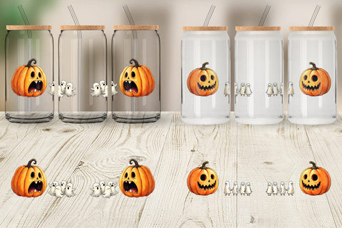 Glass Can Halloween Pumpkin Ghosts Sublimation artnoy 