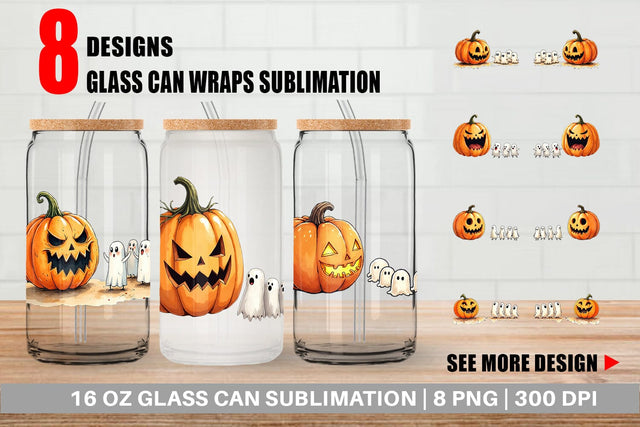 Glass Can Halloween Pumpkin Ghosts Sublimation artnoy 