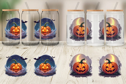 Glass Can Halloween Pumpkin Gleam Sublimation artnoy 