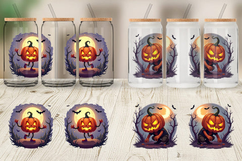 Glass Can Halloween Pumpkin Gleam Sublimation artnoy 