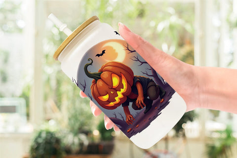 Glass Can Halloween Pumpkin Gleam Sublimation artnoy 