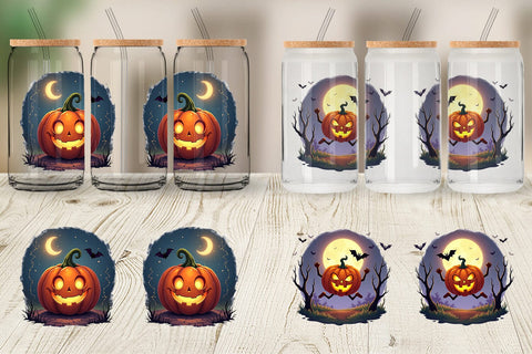 Glass Can Halloween Pumpkin Gleam Sublimation artnoy 