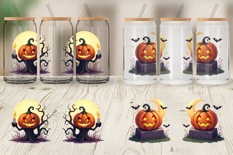 Glass Can Halloween Pumpkin Gleam Sublimation artnoy 