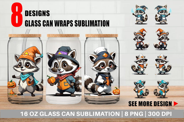 Glass Can Halloween Raccoon Sublimation artnoy 