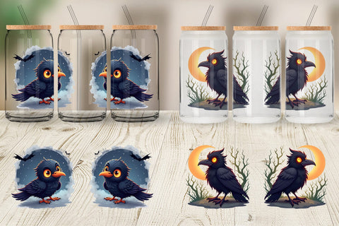 Glass Can Halloween Raven Shadow Sublimation artnoy 