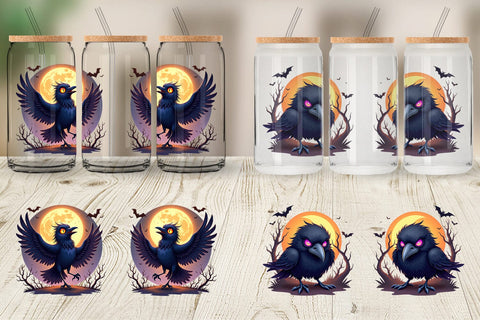 Glass Can Halloween Raven Shadow Sublimation artnoy 