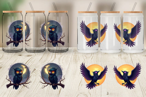 Glass Can Halloween Raven Shadow Sublimation artnoy 