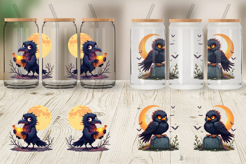 Glass Can Halloween Raven Shadow Sublimation artnoy 