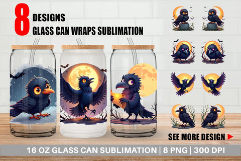 Glass Can Halloween Raven Shadow Sublimation artnoy 