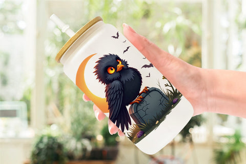 Glass Can Halloween Raven Shadow Sublimation artnoy 