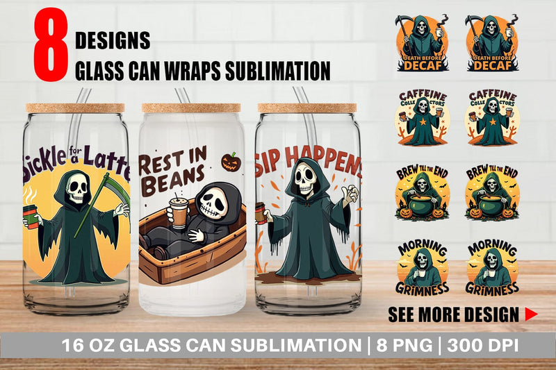 Glass Can Halloween Reaper Coffee Sublimation artnoy 