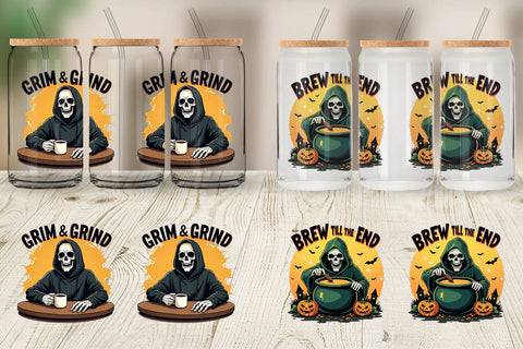 Glass Can Halloween Reaper Coffee Sublimation artnoy 