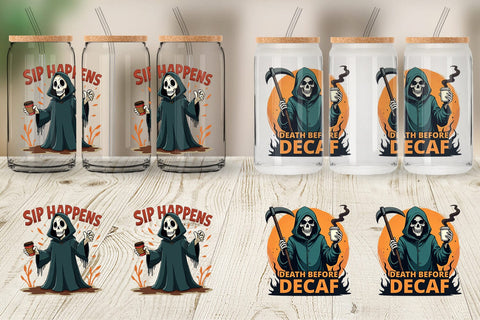 Glass Can Halloween Reaper Coffee Sublimation artnoy 