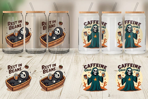 Glass Can Halloween Reaper Coffee Sublimation artnoy 