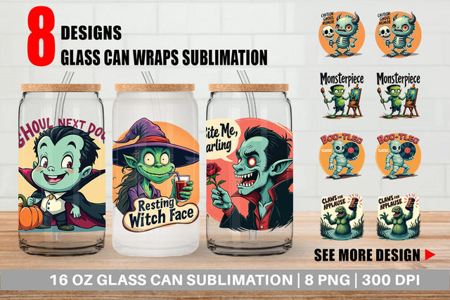 Glass Can Halloween Retro Monster Sublimation artnoy 