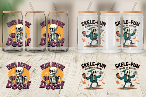 Glass Can Halloween Skeleton Coffee Sublimation artnoy 