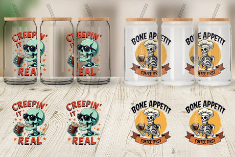 Glass Can Halloween Skeleton Coffee Sublimation artnoy 