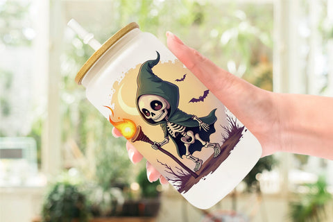 Glass Can Halloween Skeleton Dance Sublimation artnoy 