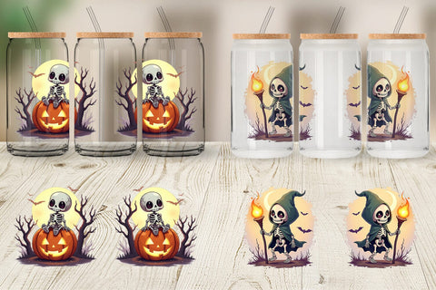 Glass Can Halloween Skeleton Dance Sublimation artnoy 