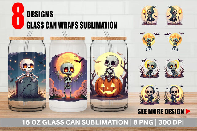 Glass Can Halloween Skeleton Dance Sublimation artnoy 