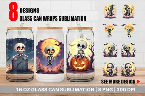 Glass Can Halloween Skeleton Dance Sublimation artnoy 