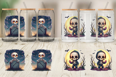 Glass Can Halloween Skeleton Dance Sublimation artnoy 